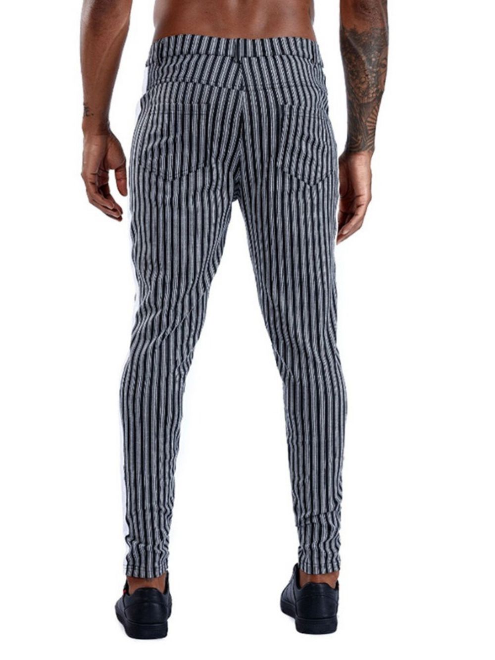 Calça Lápis Bolso Listrado Com Zíper Cintura Média Calças Masculinas Casuais