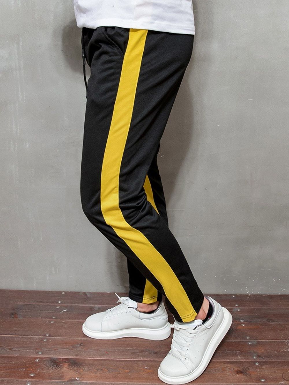 Calça Lápis Color Block Cintura Média Masculina Casual