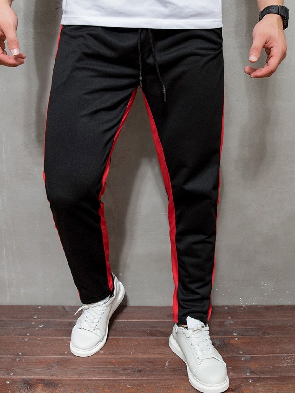 Calça Lápis Color Block Cintura Média Masculina Casual