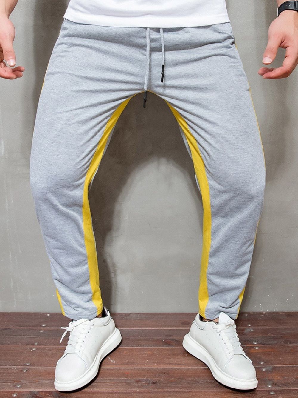 Calça Lápis Color Block Cintura Média Masculina Casual