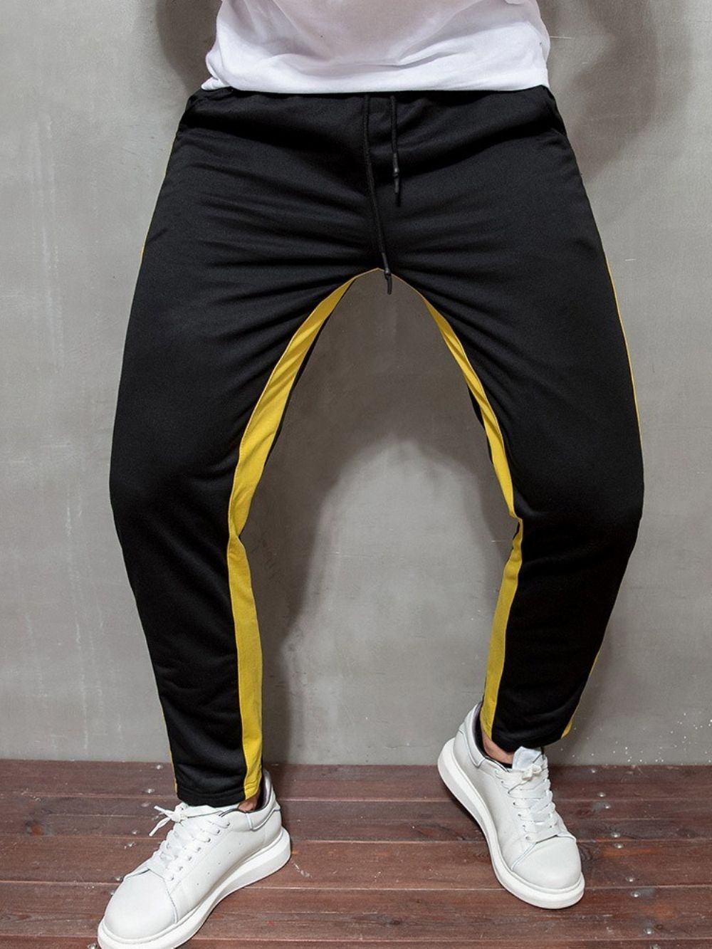 Calça Lápis Color Block Cintura Média Masculina Casual