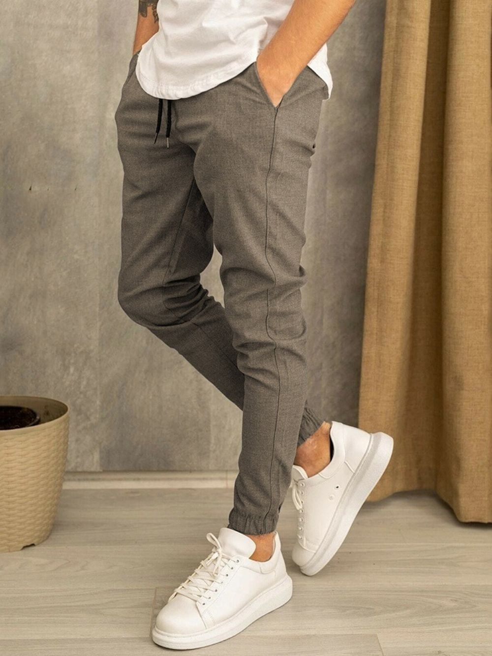 Calça Lápis Com Cadarço Calça Casual Casual Cintura Média Com Amarração