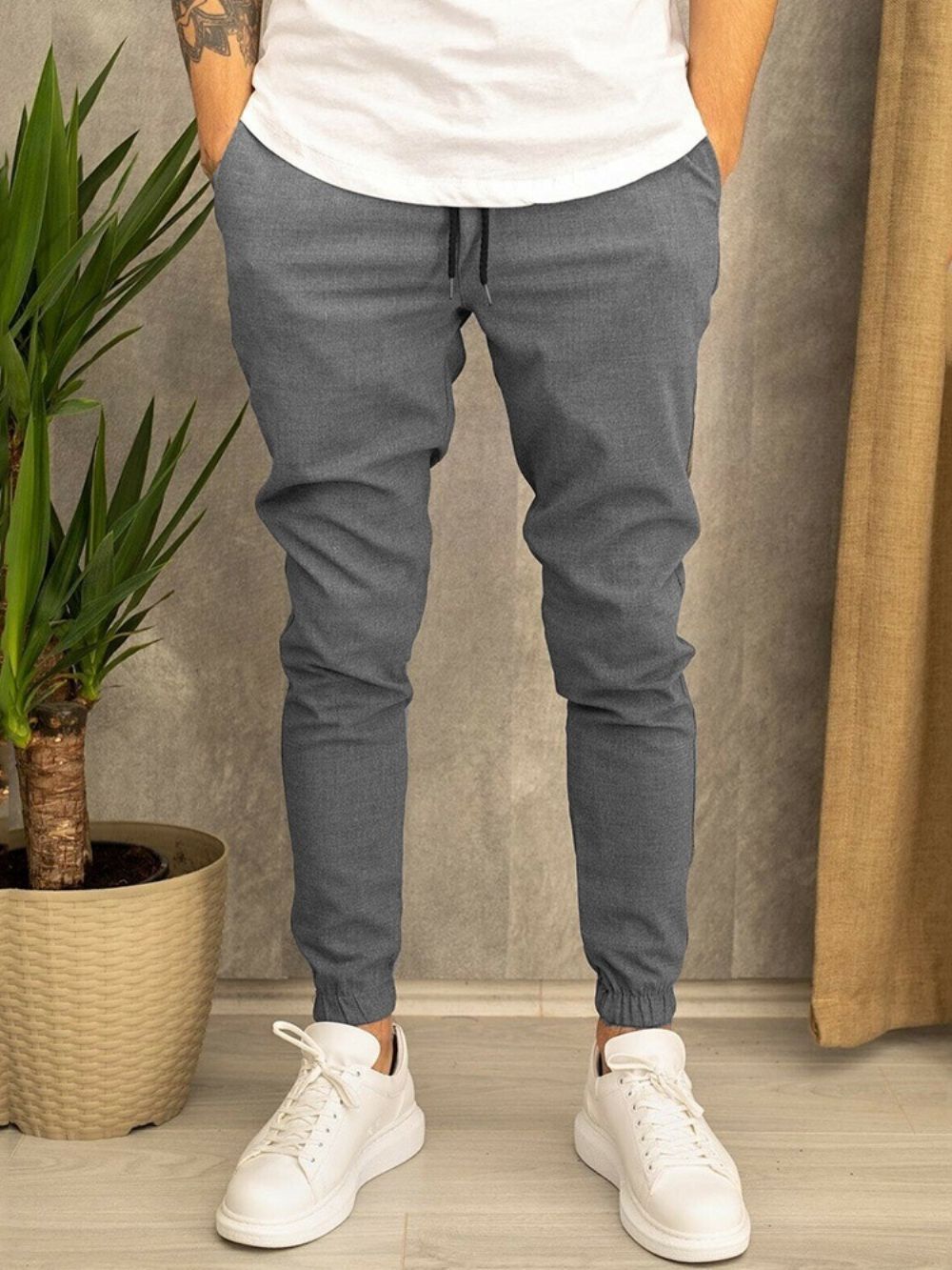 Calça Lápis Com Cadarço Calça Casual Casual Cintura Média Com Amarração