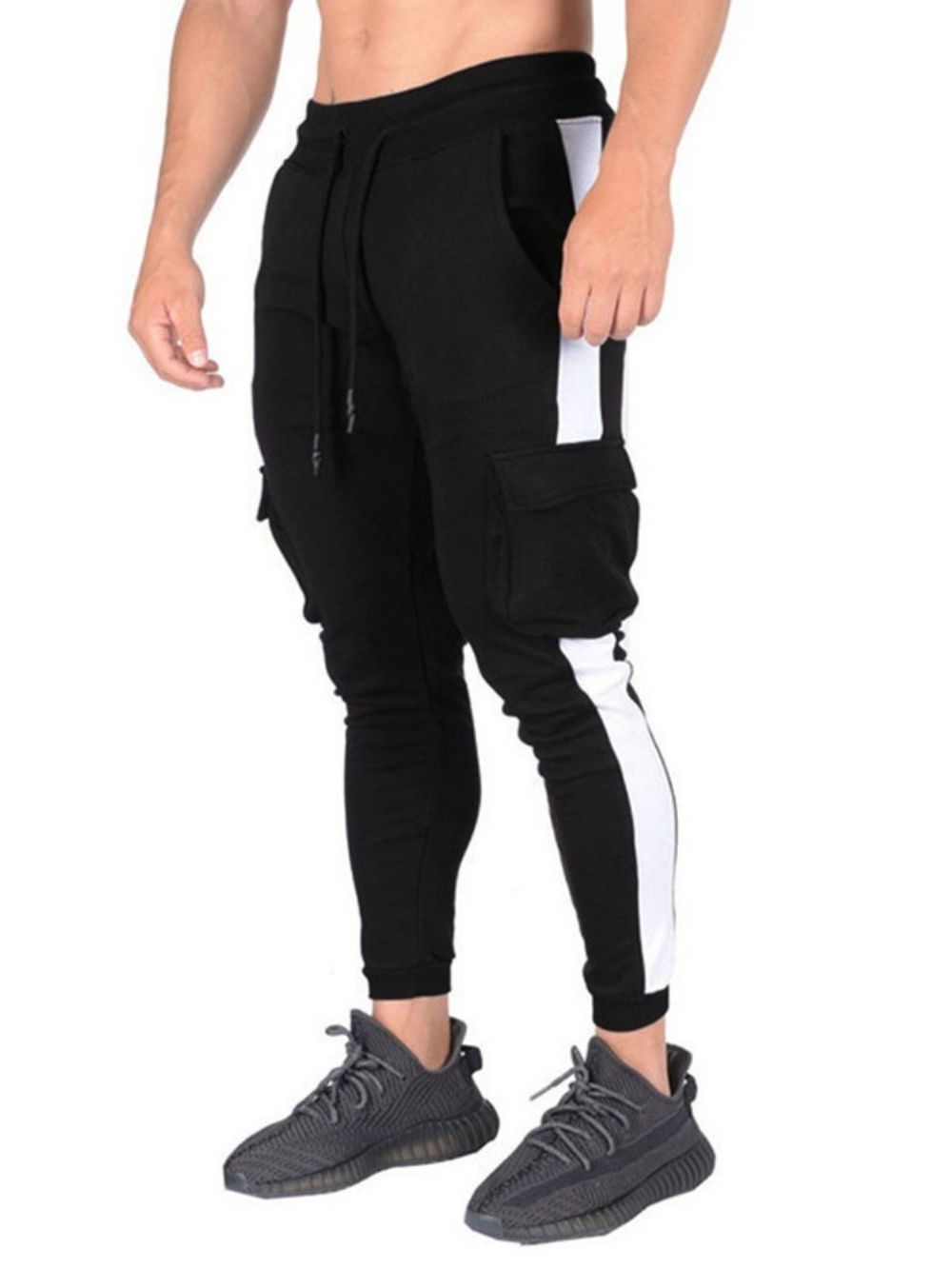 Calça Lápis Com Cadarço Color Block Cintura Média Masculina Casual