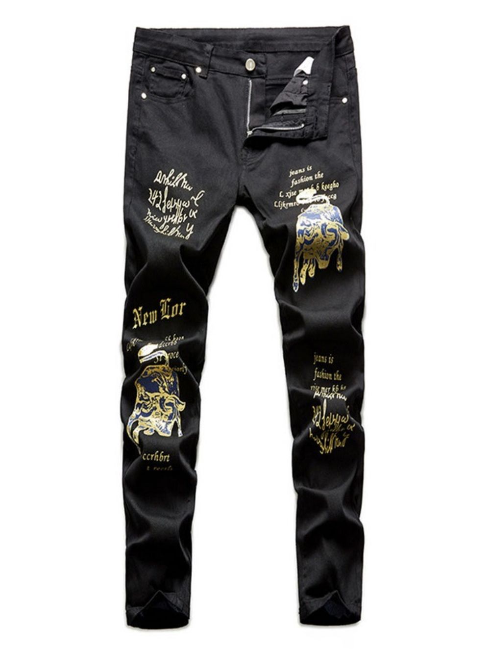 Calça Lápis Com Estampa De Letras Cintura Média Four Seasons Calças Masculinas Casuais