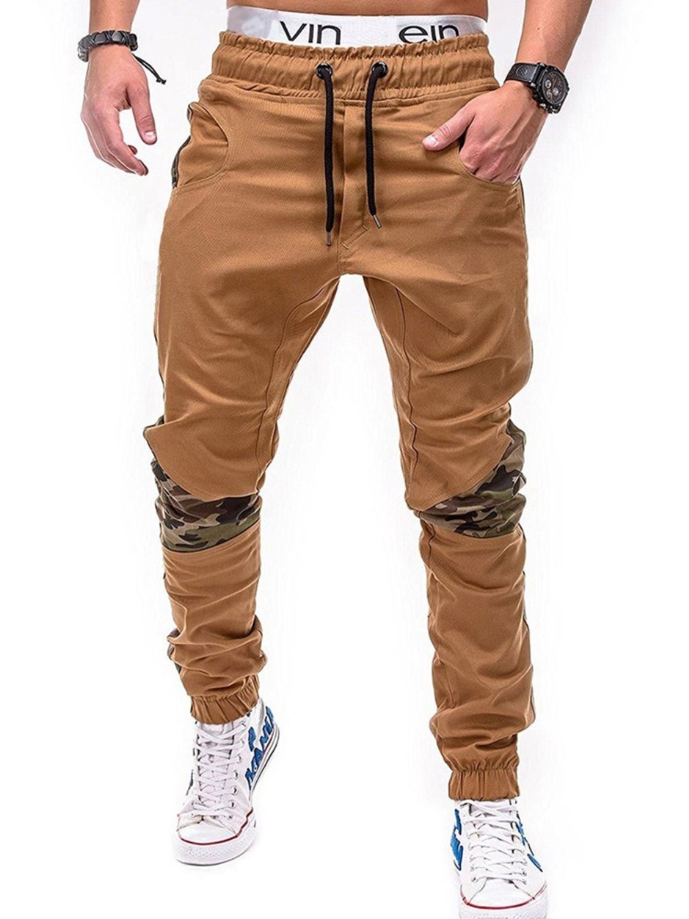 Calça Lápis Estampa Camuflagem Com Cadarço Calça Casual Outono