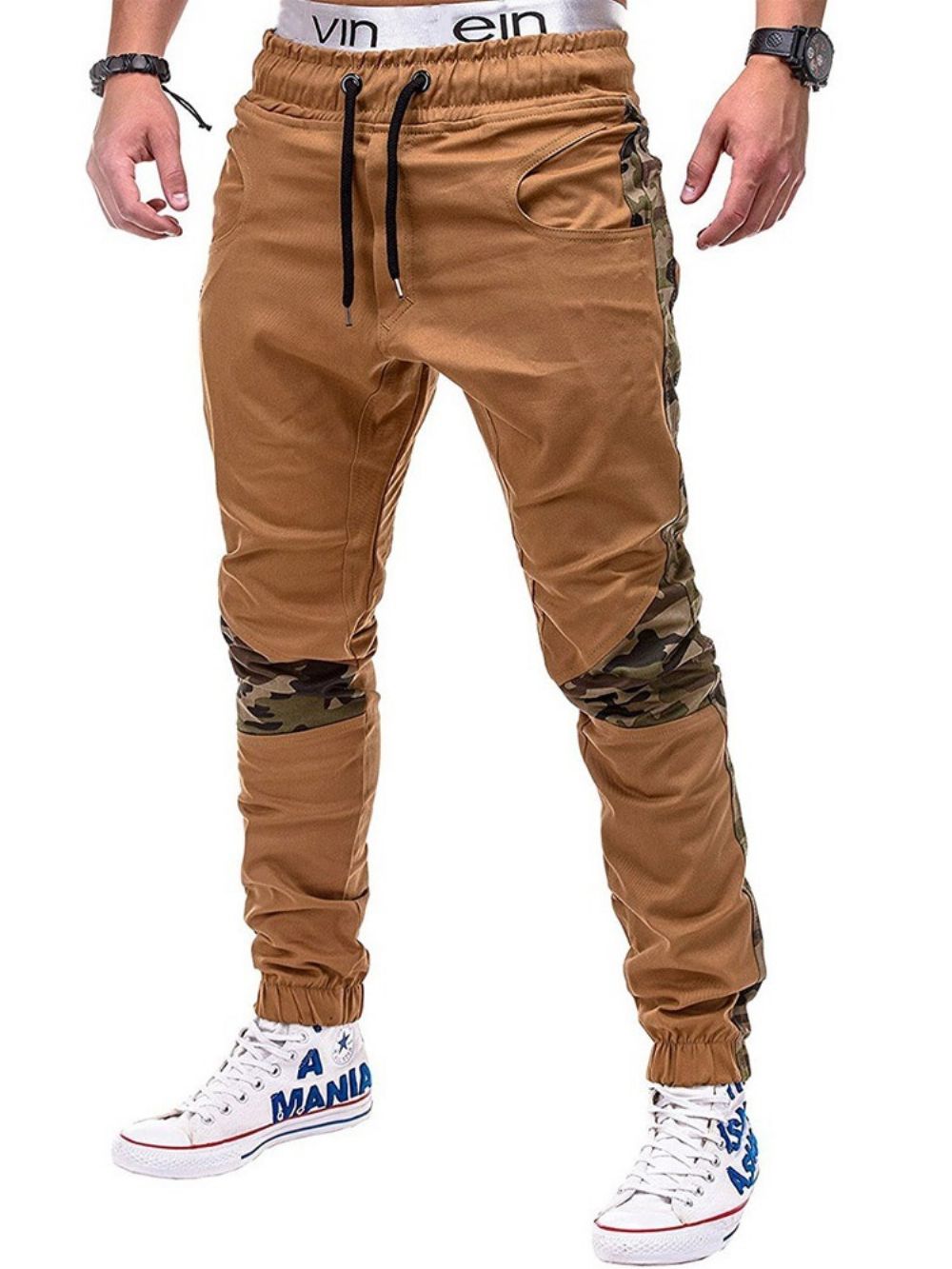 Calça Lápis Estampa Camuflagem Com Cadarço Calça Casual Outono