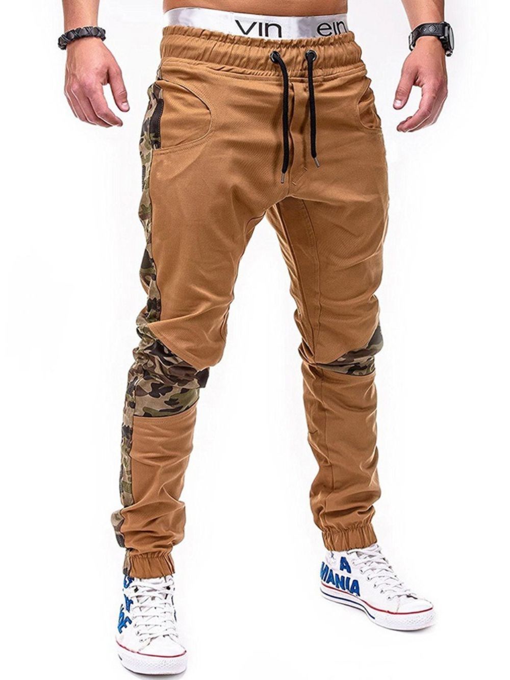 Calça Lápis Estampa Camuflagem Com Cadarço Calça Casual Outono