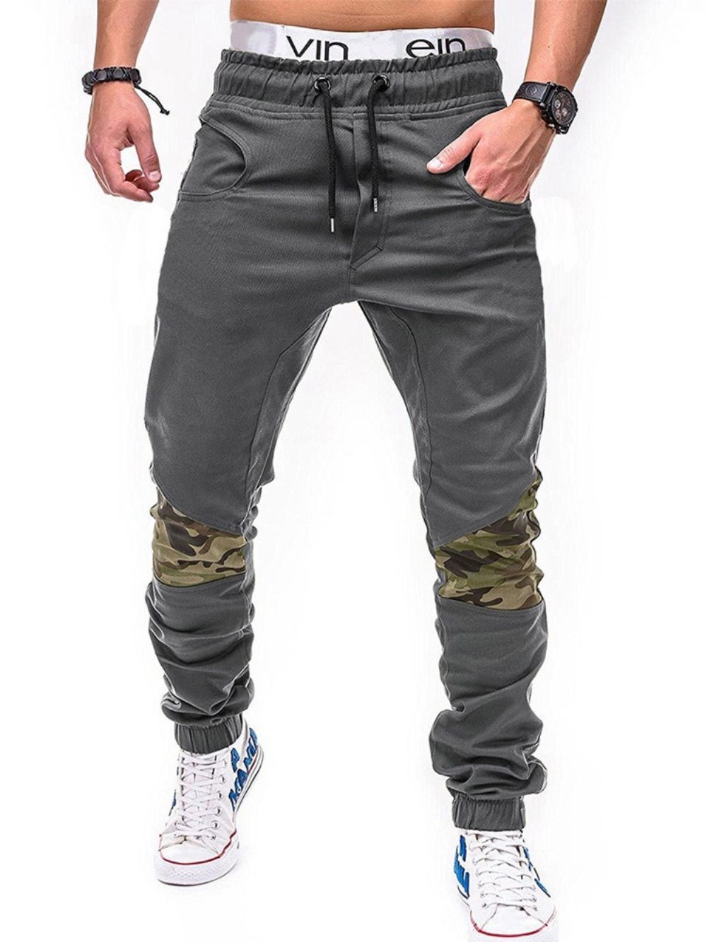 Calça Lápis Estampa Camuflagem Com Cadarço Calça Casual Outono