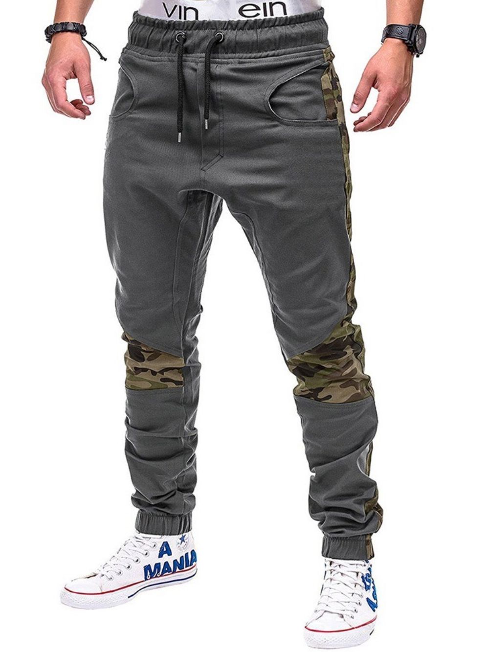 Calça Lápis Estampa Camuflagem Com Cadarço Calça Casual Outono