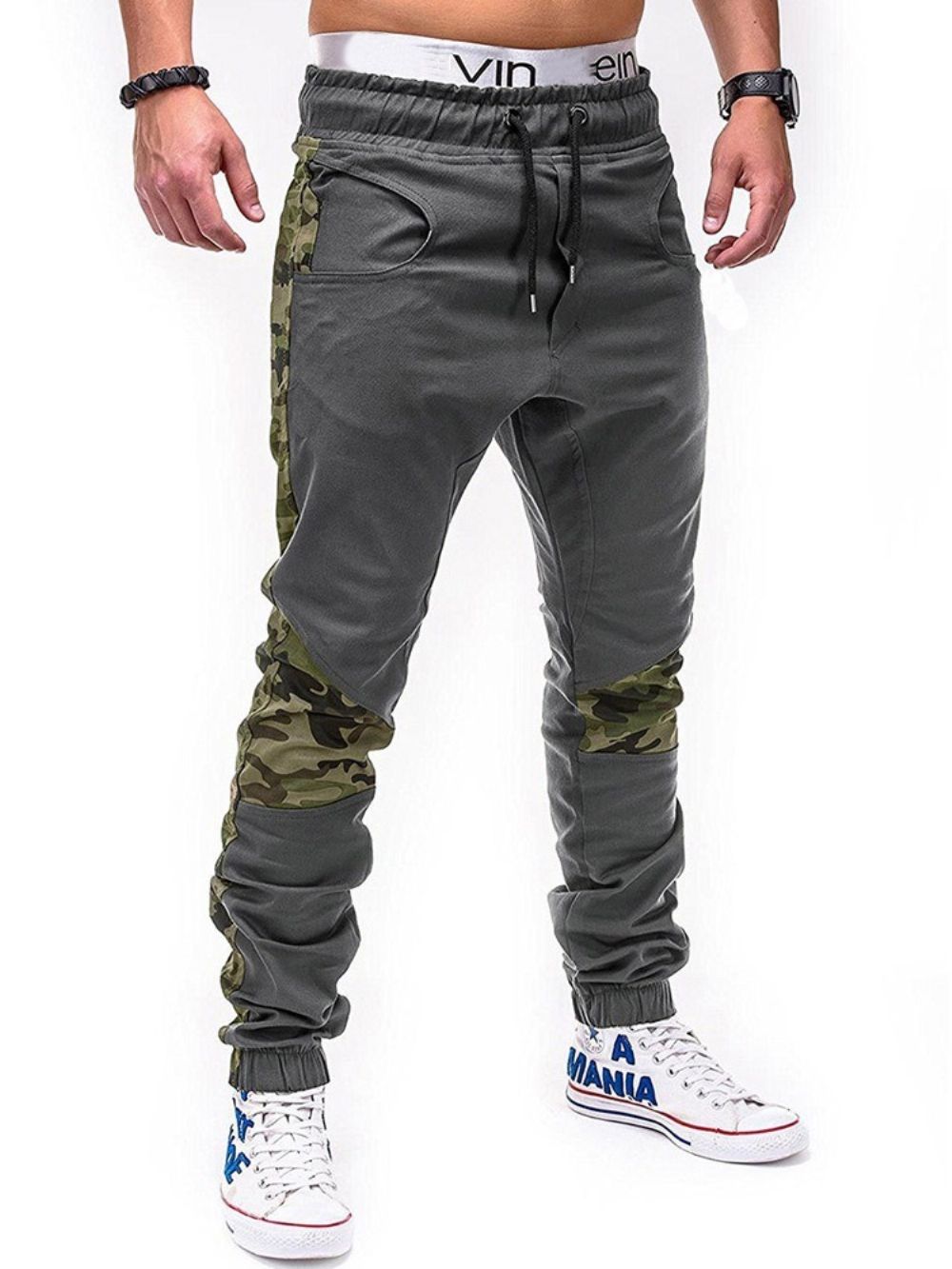 Calça Lápis Estampa Camuflagem Com Cadarço Calça Casual Outono