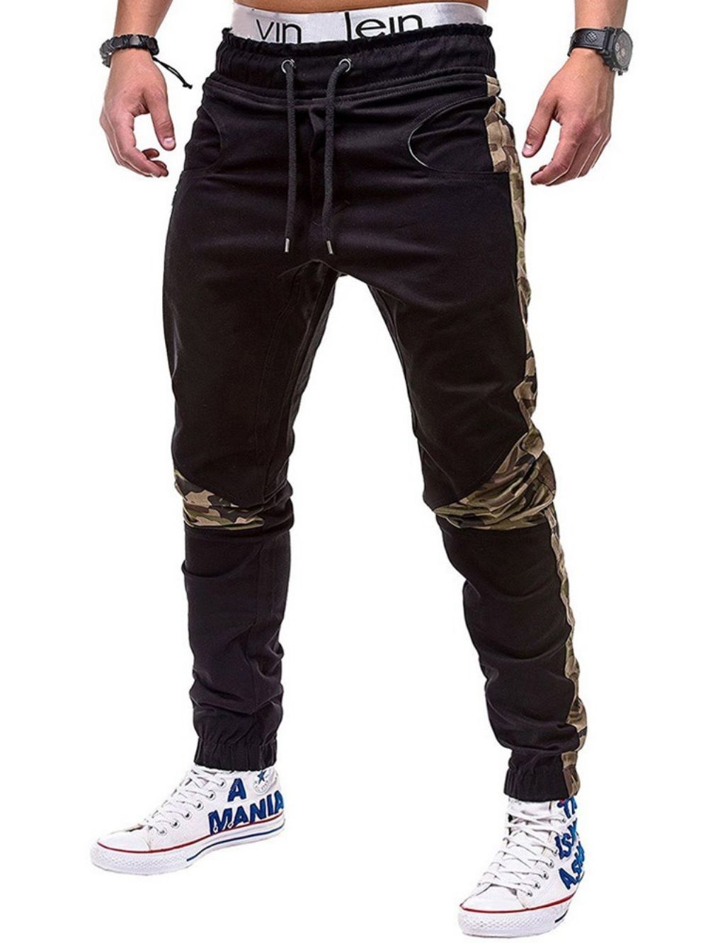 Calça Lápis Masculina Casual Camuflada Com Cadarço