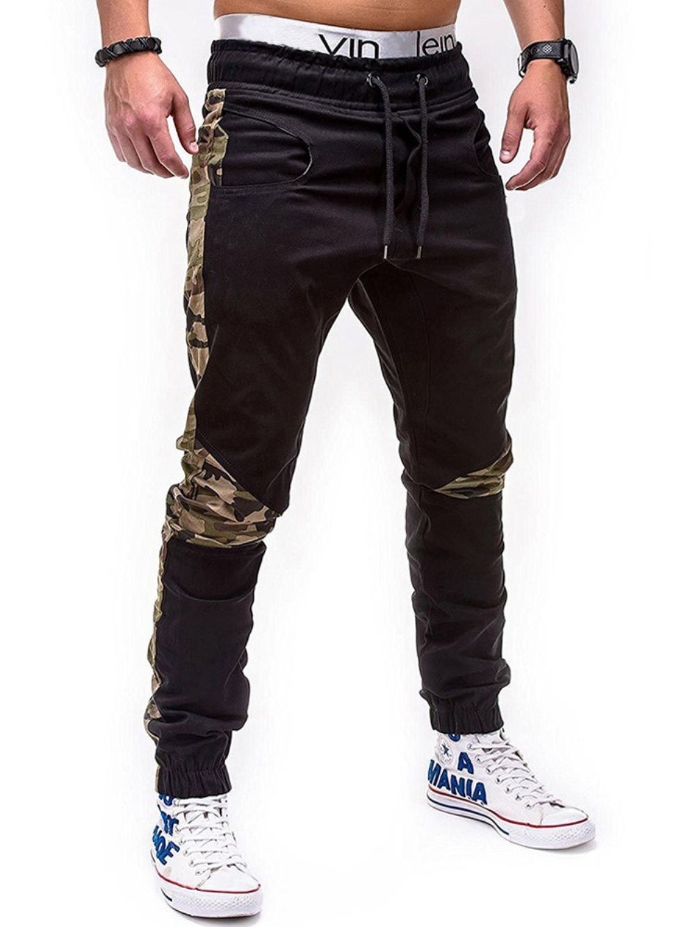 Calça Lápis Masculina Casual Camuflada Com Cadarço