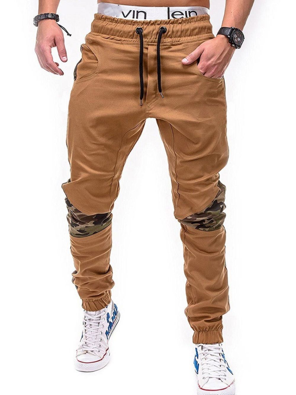 Calça Lápis Masculina Casual Camuflada Com Cadarço