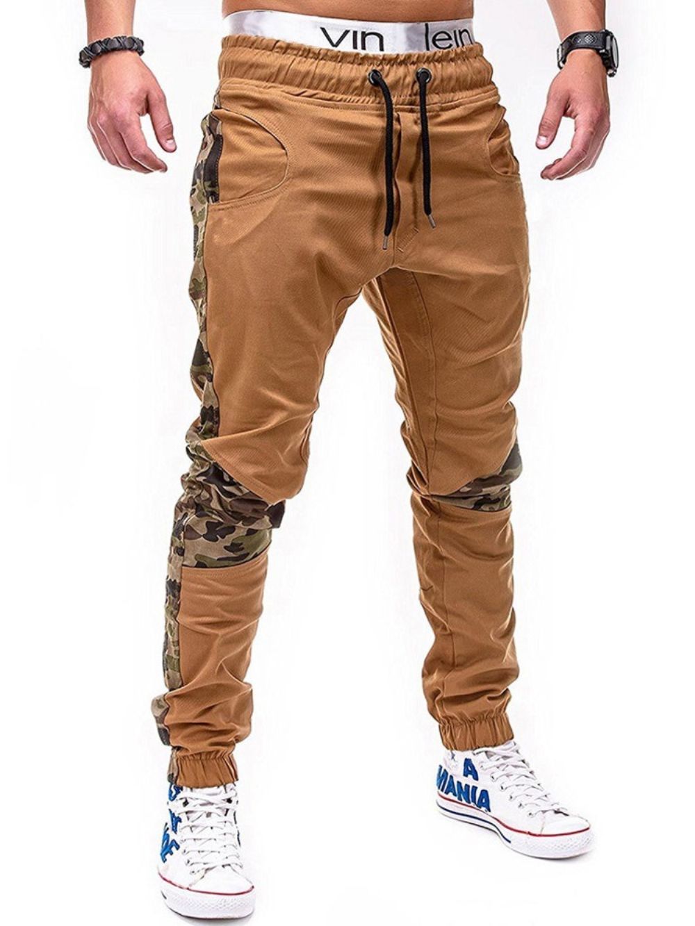 Calça Lápis Masculina Casual Camuflada Com Cadarço