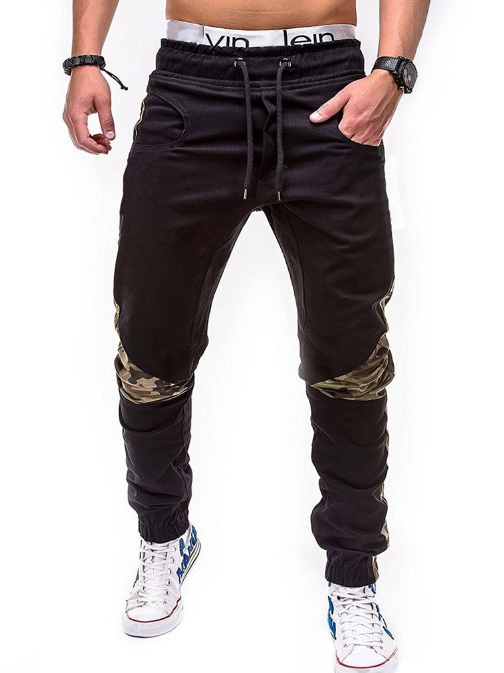 Calça Lápis Masculina Casual Camuflada Com Cadarço