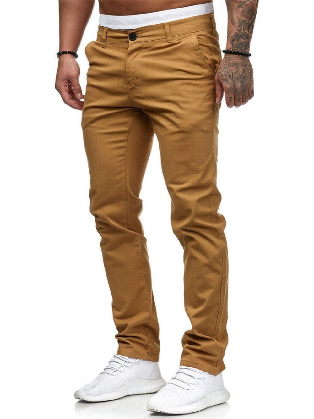 Calça Lápis Masculina Casual Cintura Média Com Zíper Simples