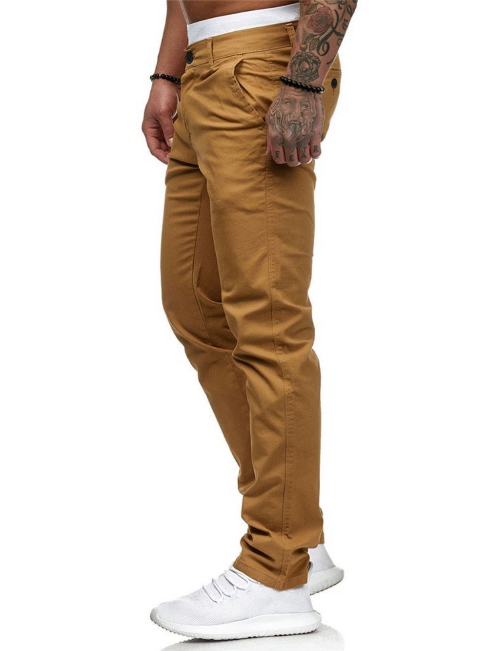 Calça Lápis Masculina Casual Cintura Média Com Zíper Simples