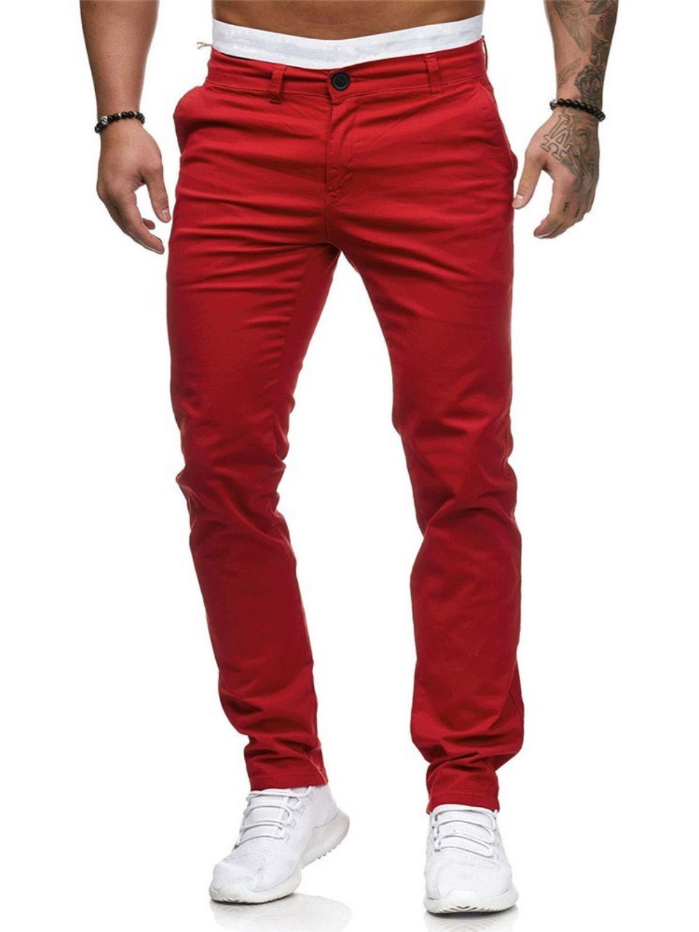 Calça Lápis Masculina Casual Cintura Média Com Zíper Simples