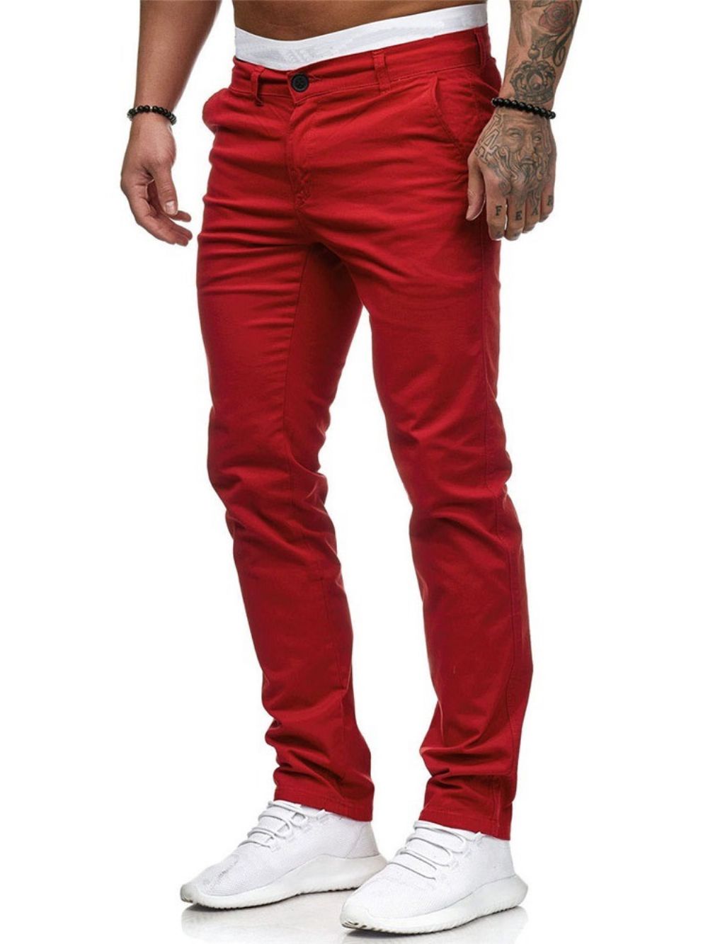 Calça Lápis Masculina Casual Cintura Média Com Zíper Simples