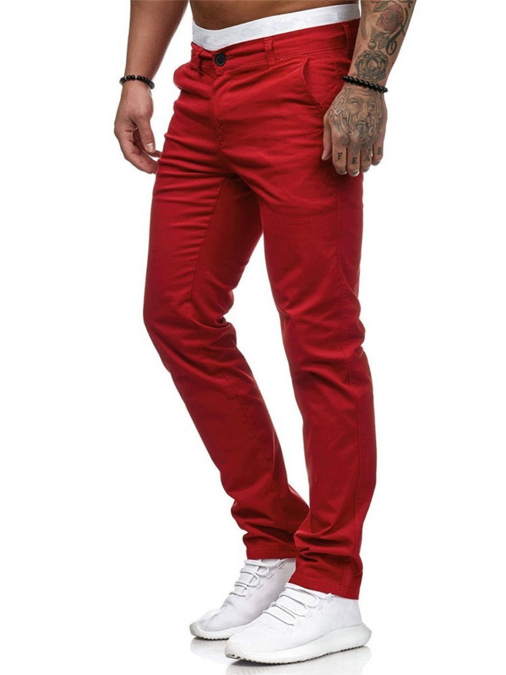 Calça Lápis Masculina Casual Cintura Média Com Zíper Simples