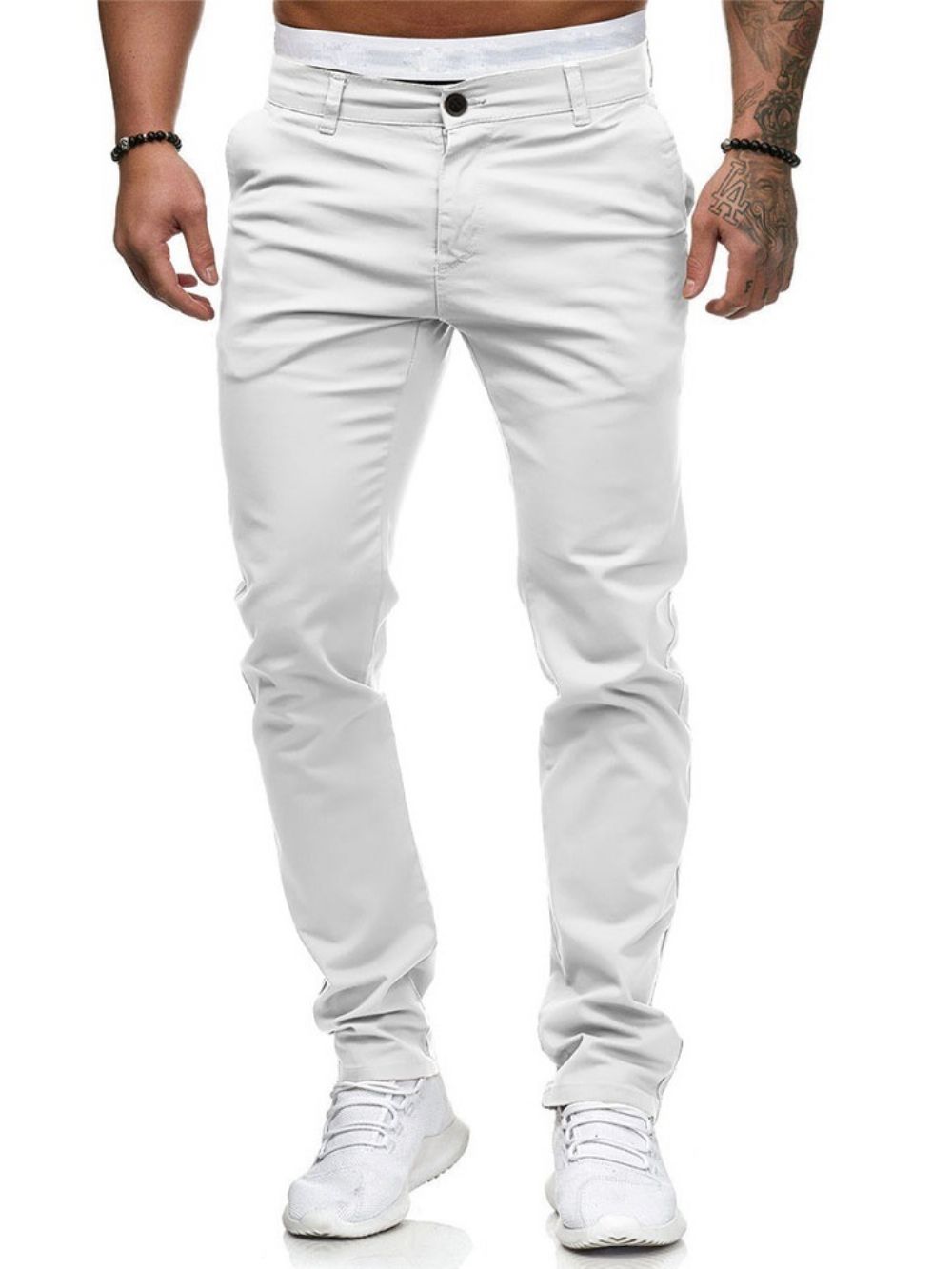 Calça Lápis Masculina Casual Cintura Média Com Zíper Simples