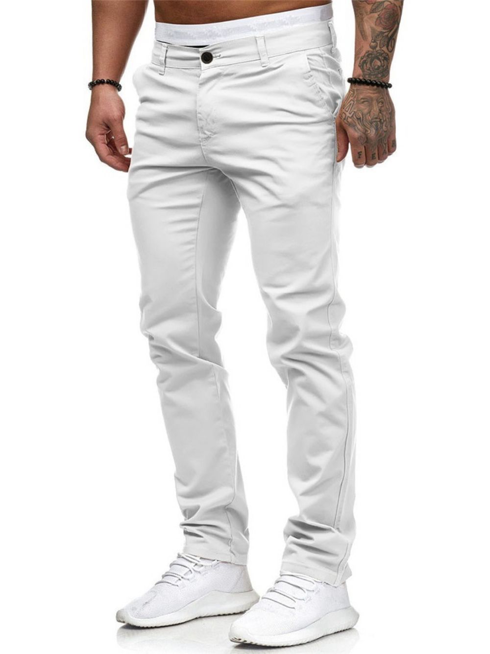 Calça Lápis Masculina Casual Cintura Média Com Zíper Simples