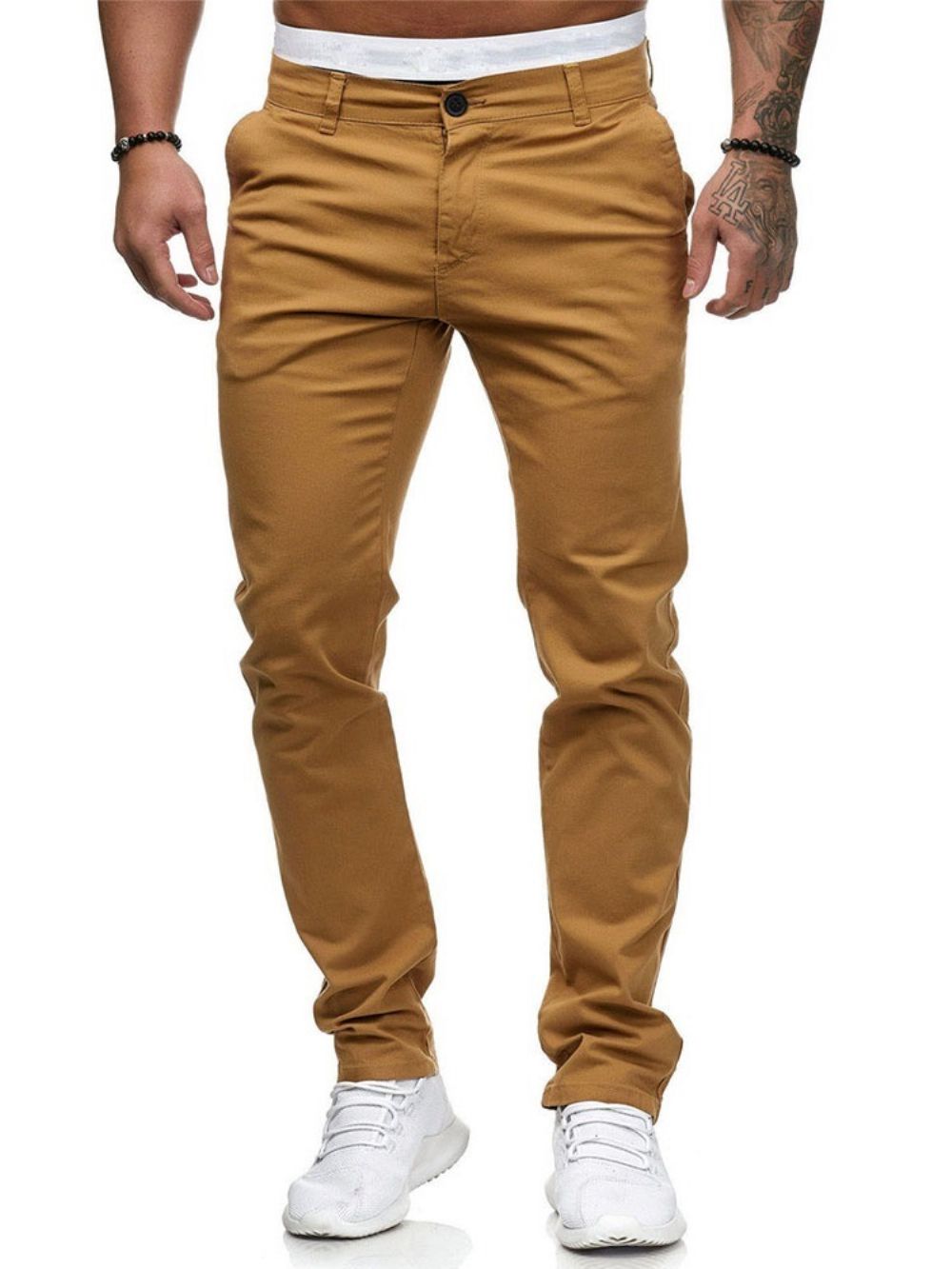 Calça Lápis Masculina Casual Cintura Média Com Zíper Simples