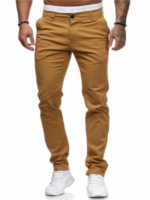 Calça Lápis Masculina Casual Cintura Média Com Zíper Simples