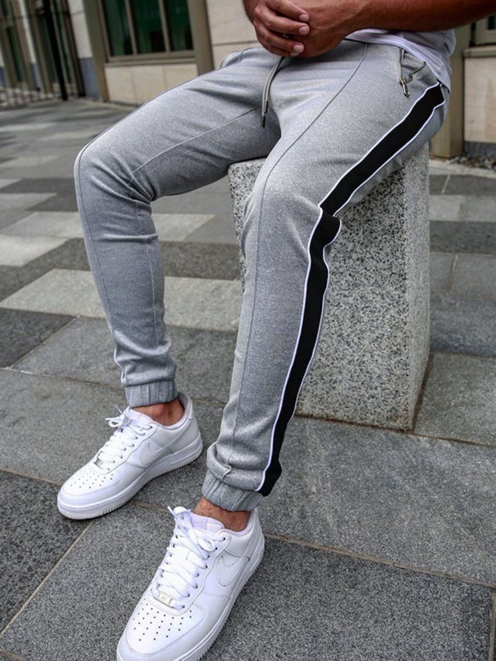 Calça Lápis Masculina Casual Listrada Com Cadarço