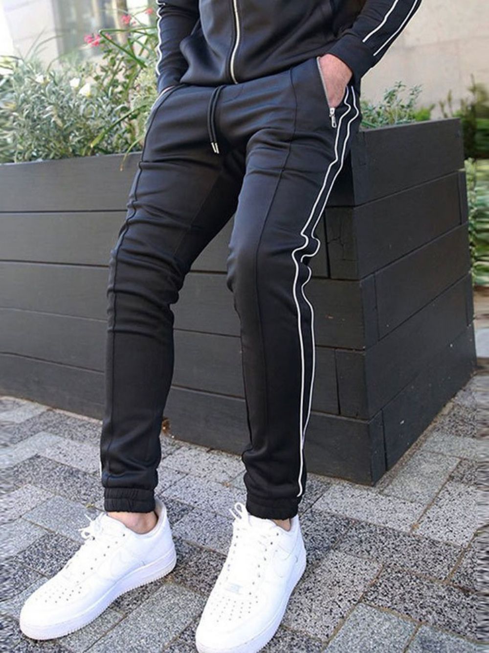 Calça Lápis Masculina Casual Listrada Com Cadarço