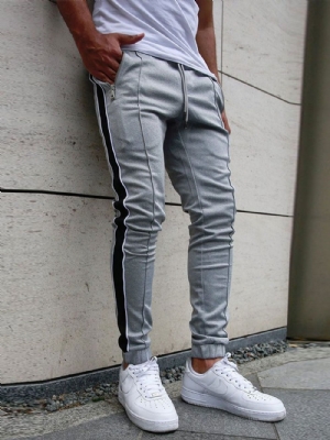 Calça Lápis Masculina Casual Listrada Com Cadarço