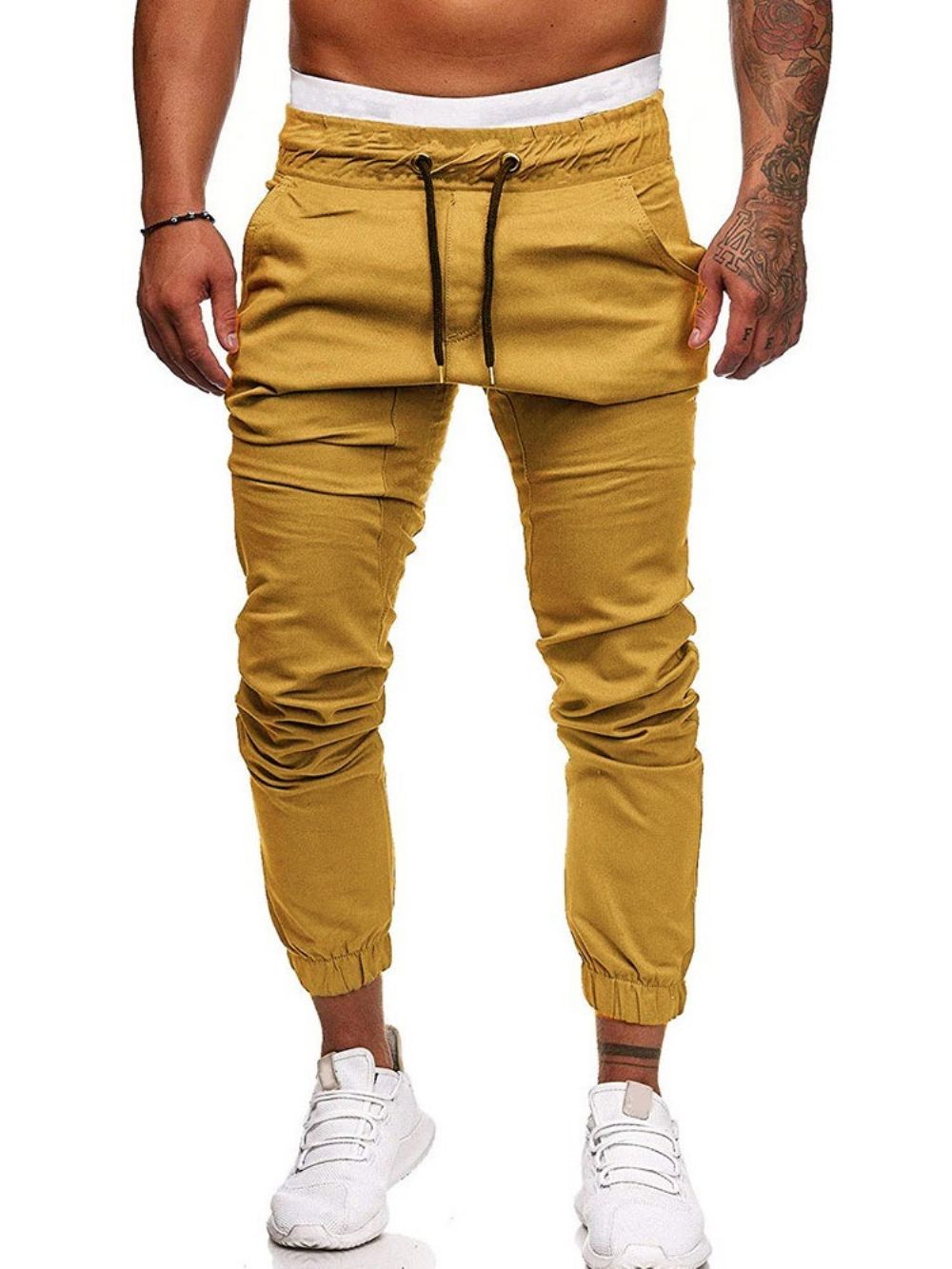 Calça Lápis Plissada Lisa Com Cadarço Calça Casual Casual