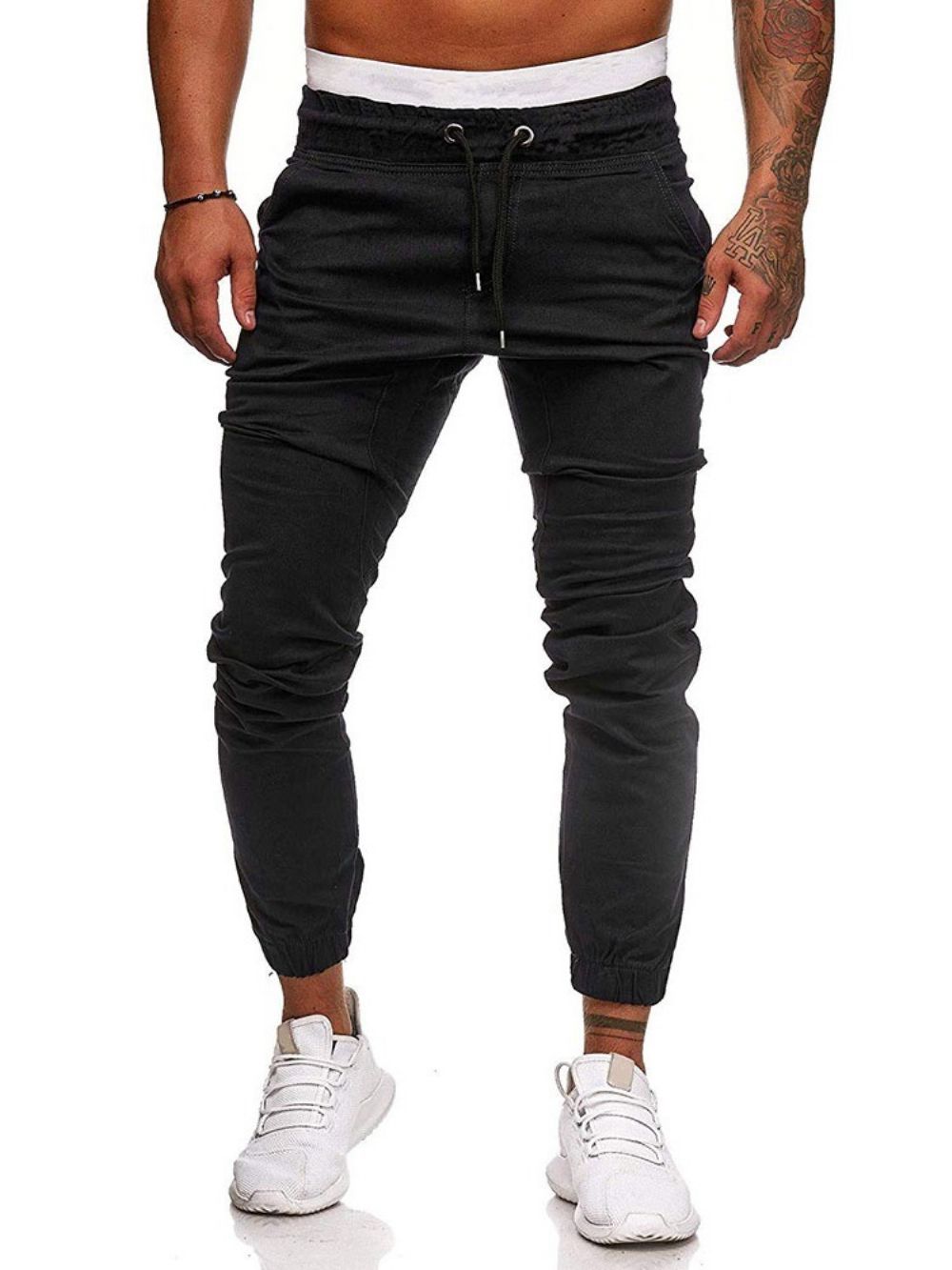 Calça Lápis Plissada Lisa Com Cadarço Calça Casual Casual