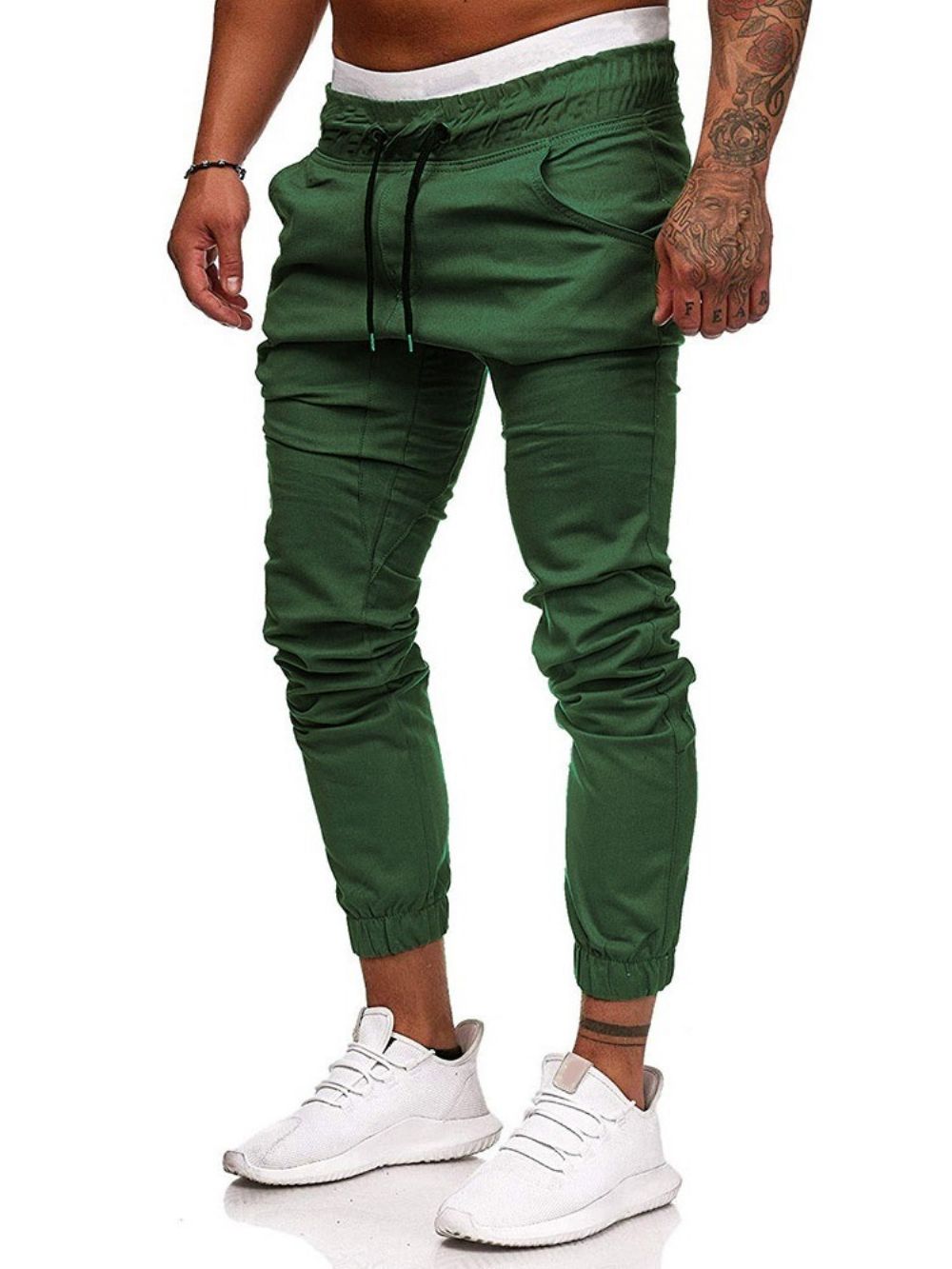 Calça Lápis Plissada Lisa Com Cadarço Calça Casual Casual