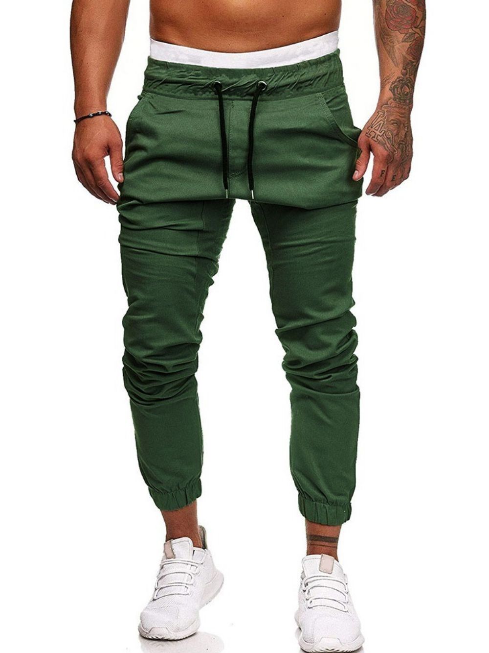 Calça Lápis Plissada Lisa Com Cadarço Calça Casual Casual