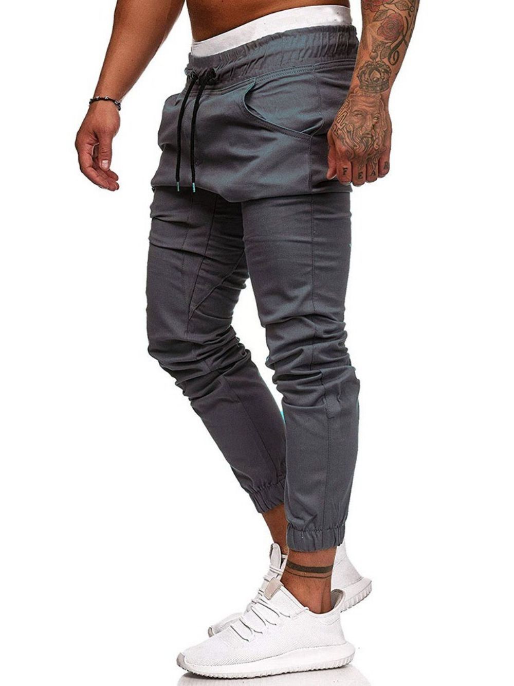 Calça Lápis Plissada Lisa Com Cadarço Calça Casual Casual