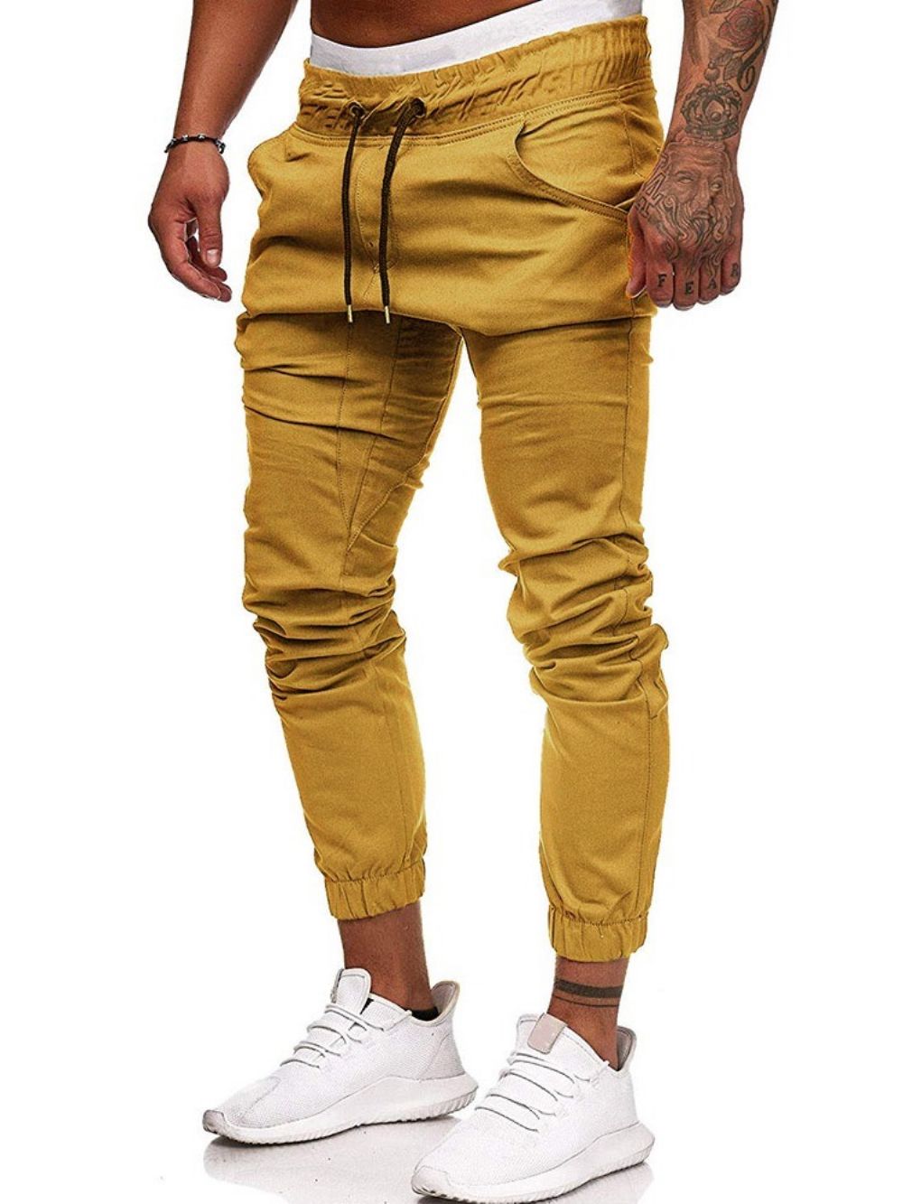 Calça Lápis Plissada Lisa Com Cadarço Calça Casual Casual