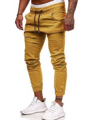 Calça Lápis Plissada Lisa Com Cadarço Calça Casual Casual