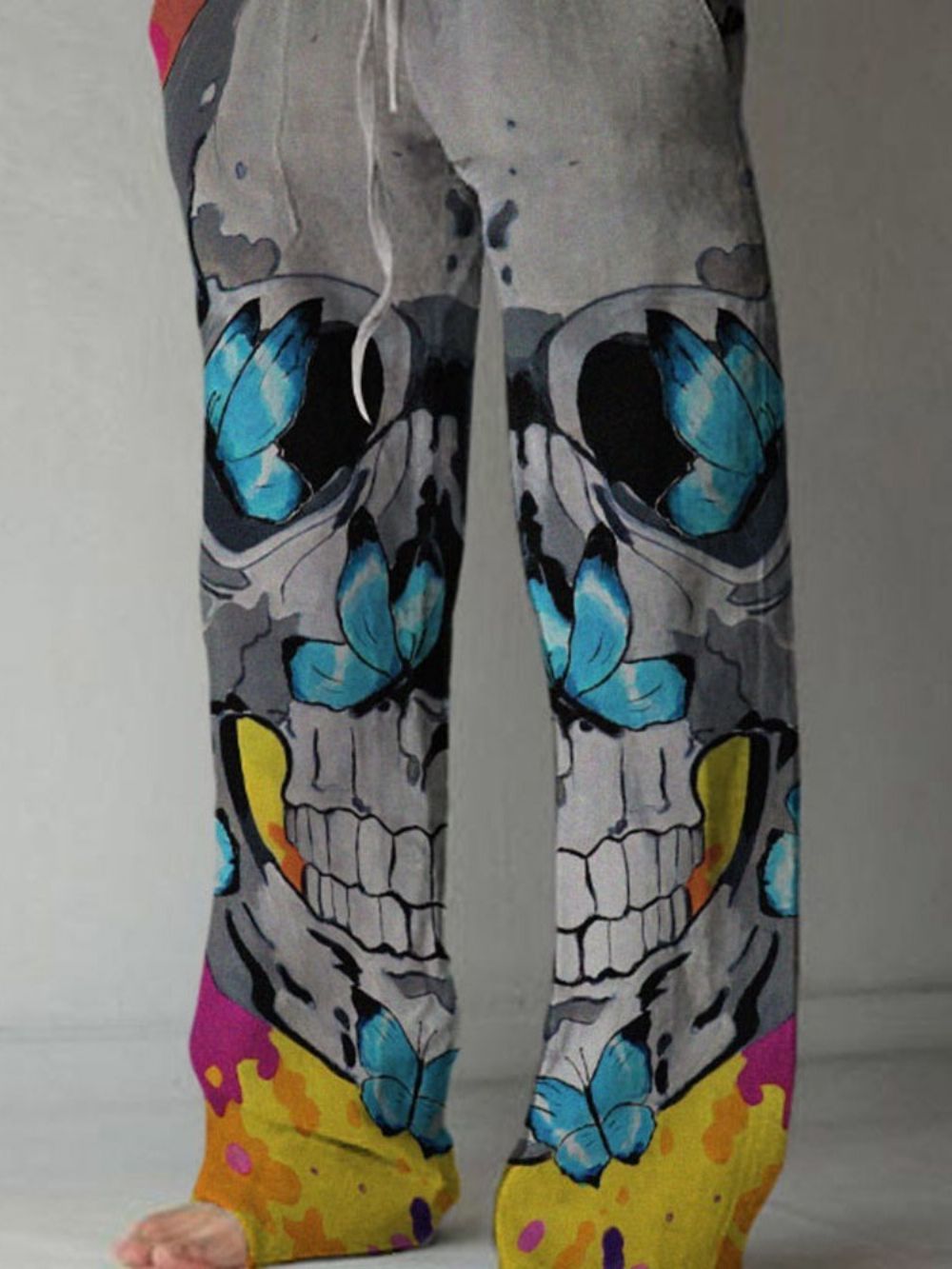 Calça Masculina Casual Estampada Com Cadarço Reta Com Cadarço