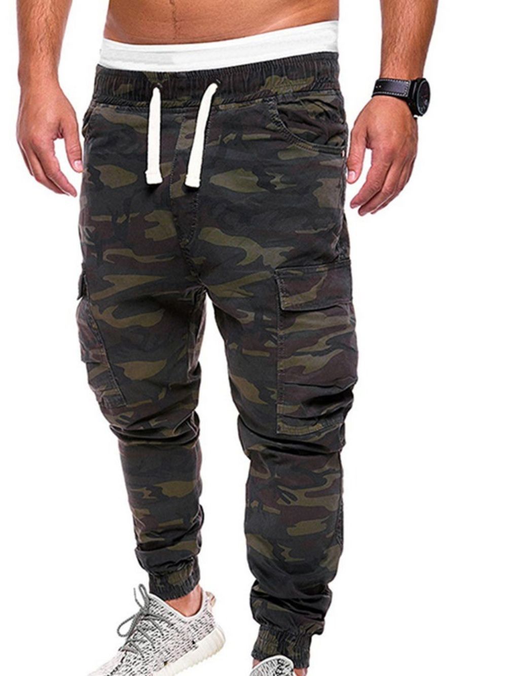 Calças Cargo Calças Masculinas Estampado Camuflagem Reta Cintura Média Casual