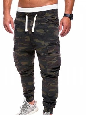 Calças Cargo Calças Masculinas Estampado Camuflagem Reta Cintura Média Casual