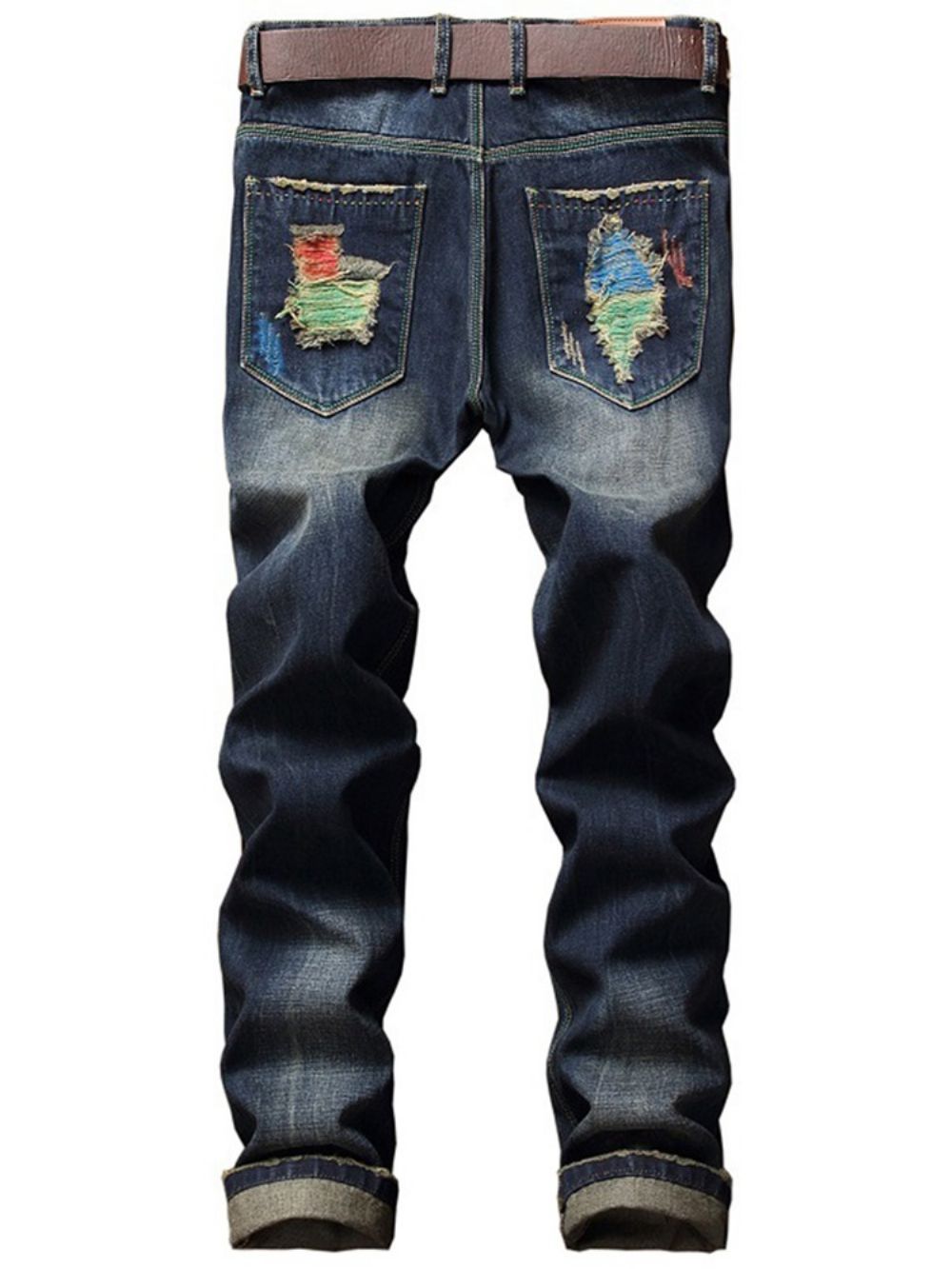 Calças Masculinas Casuais De Pintura Exclusiva Com Furos Jeans