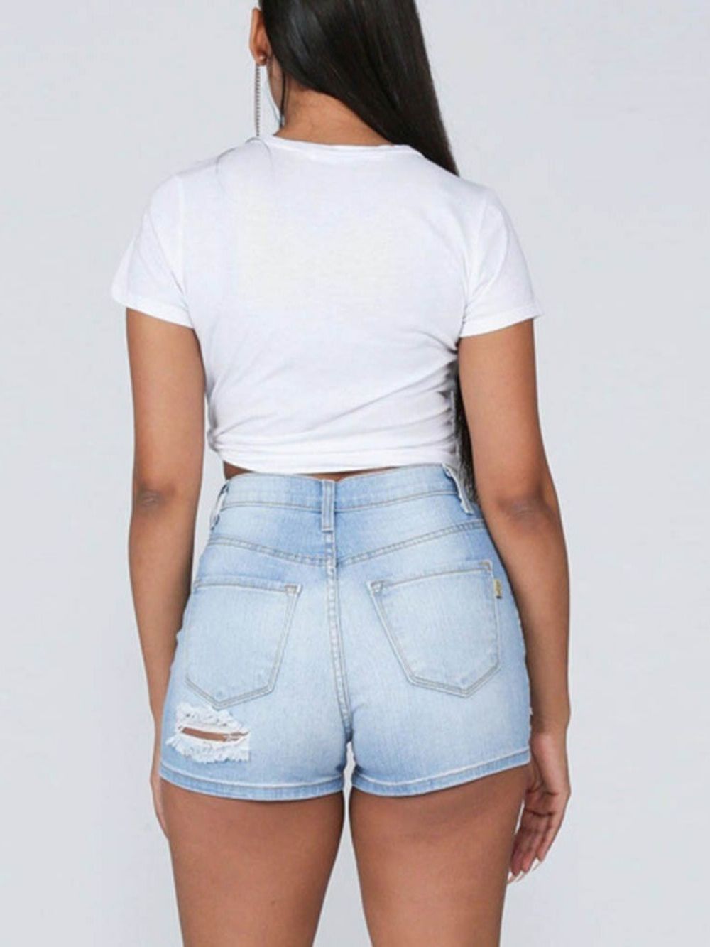 Short Feminino Skinny De Cintura Alta Com Furo Simples