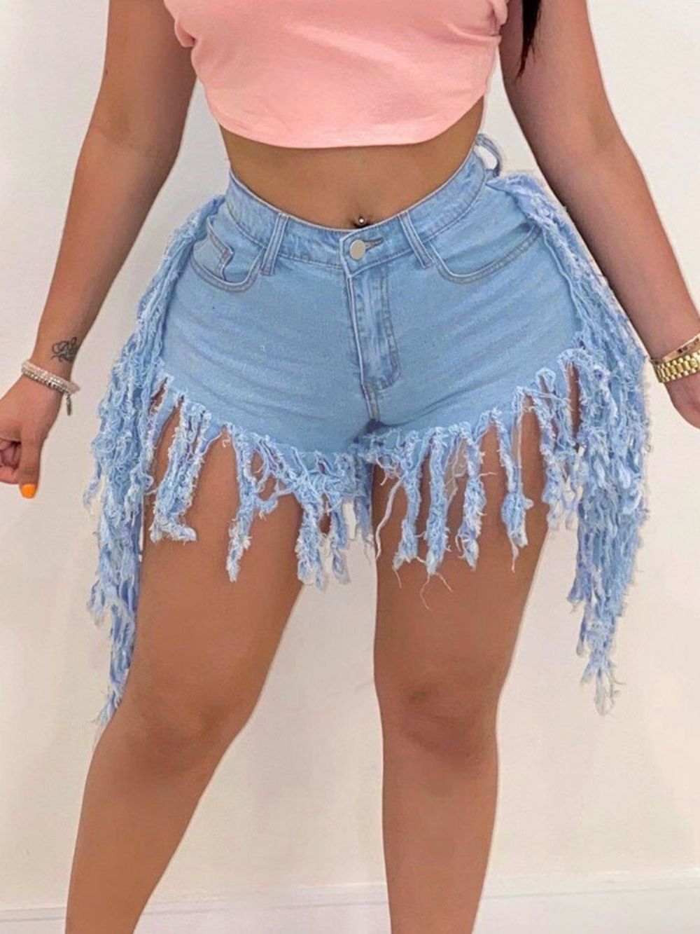 Shorts Jeans Femininos Lisos Com Botões