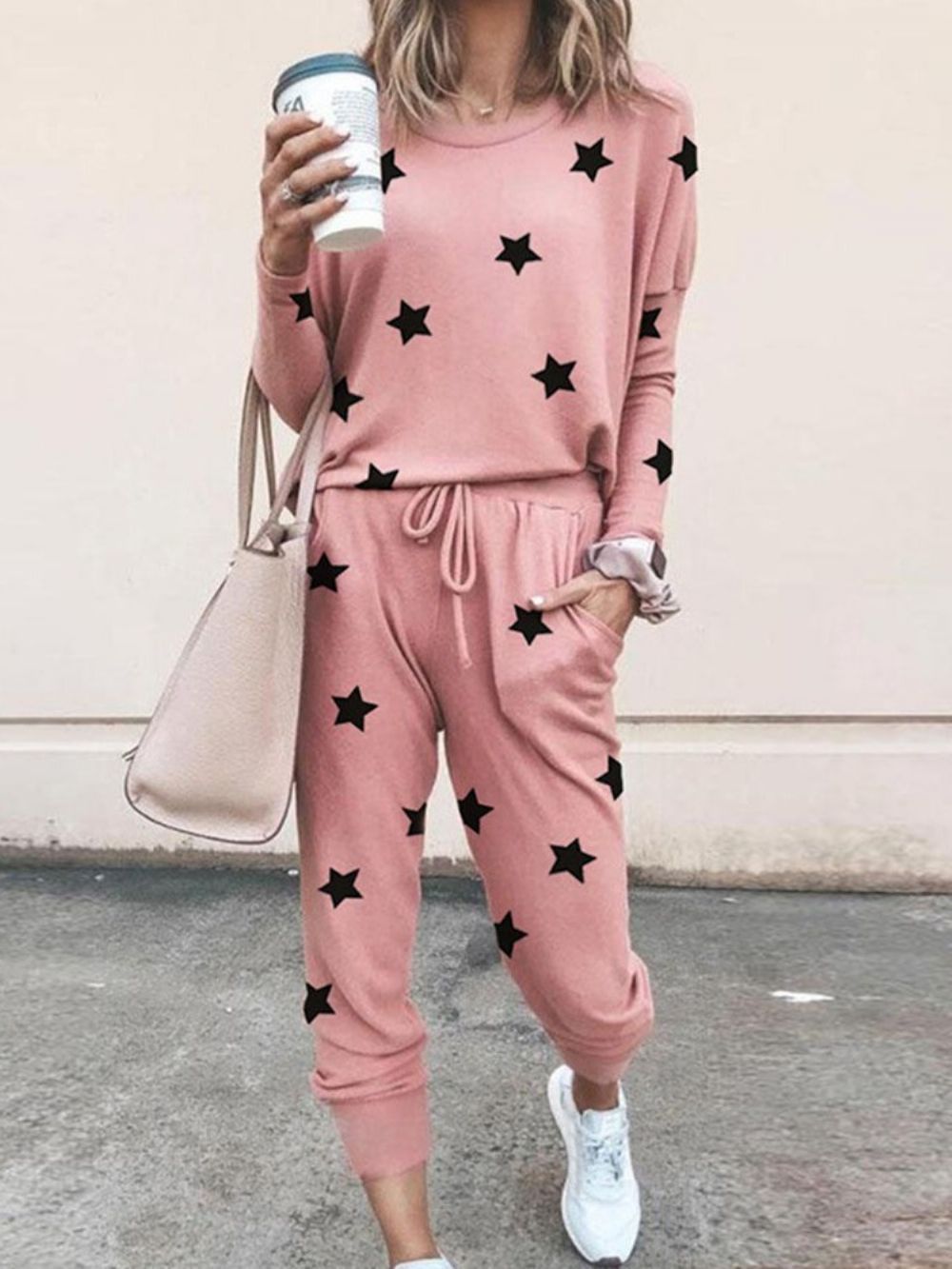 Moletom De Bolso Casual Com Gola Redonda E Pijama