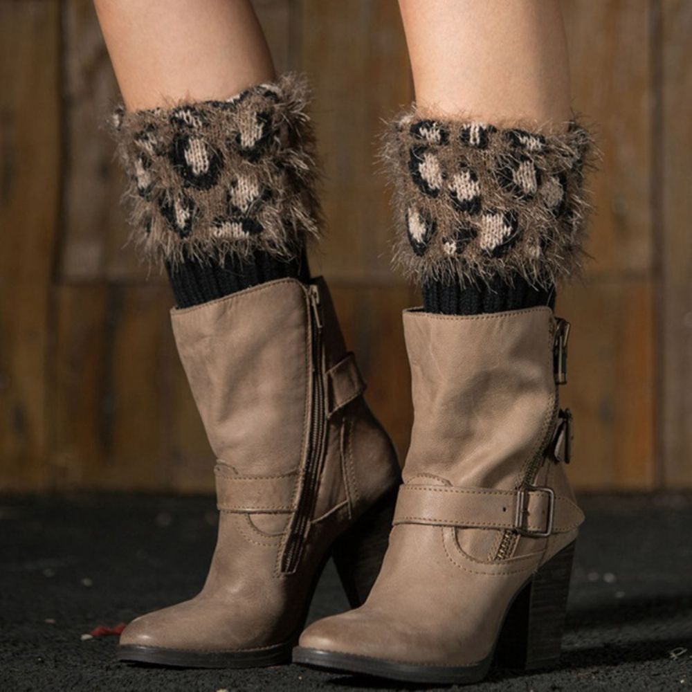 Botas Com Estampa De Leopardo E Meias