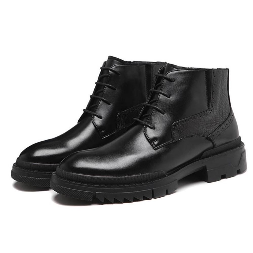 Botas Masculinas De Bico Redondo De Pu Com Cadarço Na Frente