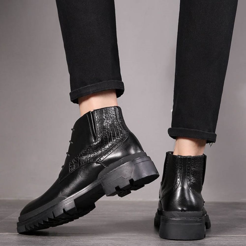 Botas Masculinas De Bico Redondo De Pu Com Cadarço Na Frente