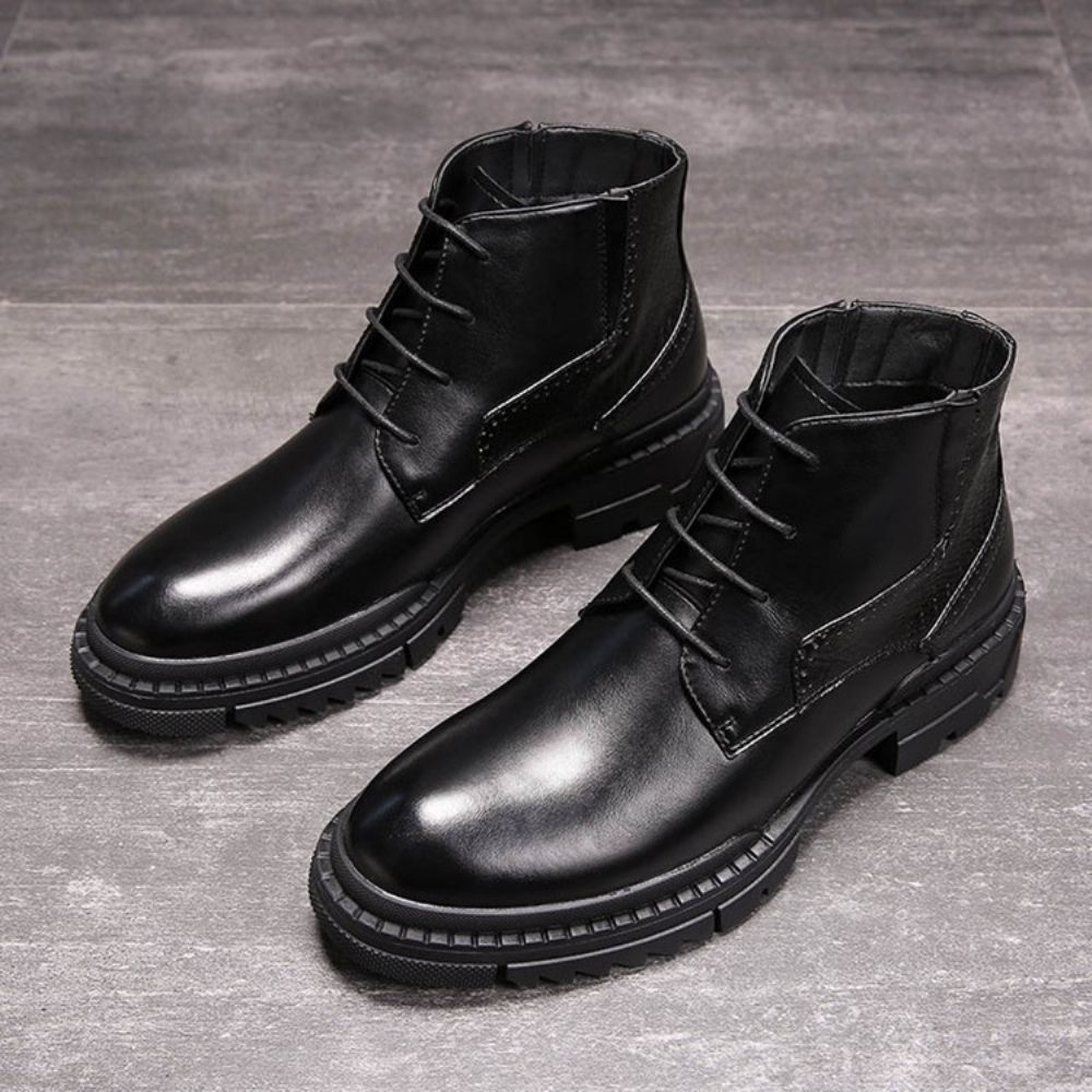 Botas Masculinas De Bico Redondo De Pu Com Cadarço Na Frente